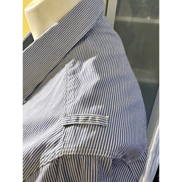 Calvin Klein Blue White Classic Striped Button Down Shirt NWT Roll Tab Sleeve - Picture 15 of 16